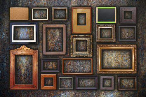 grunge wall full of old frames